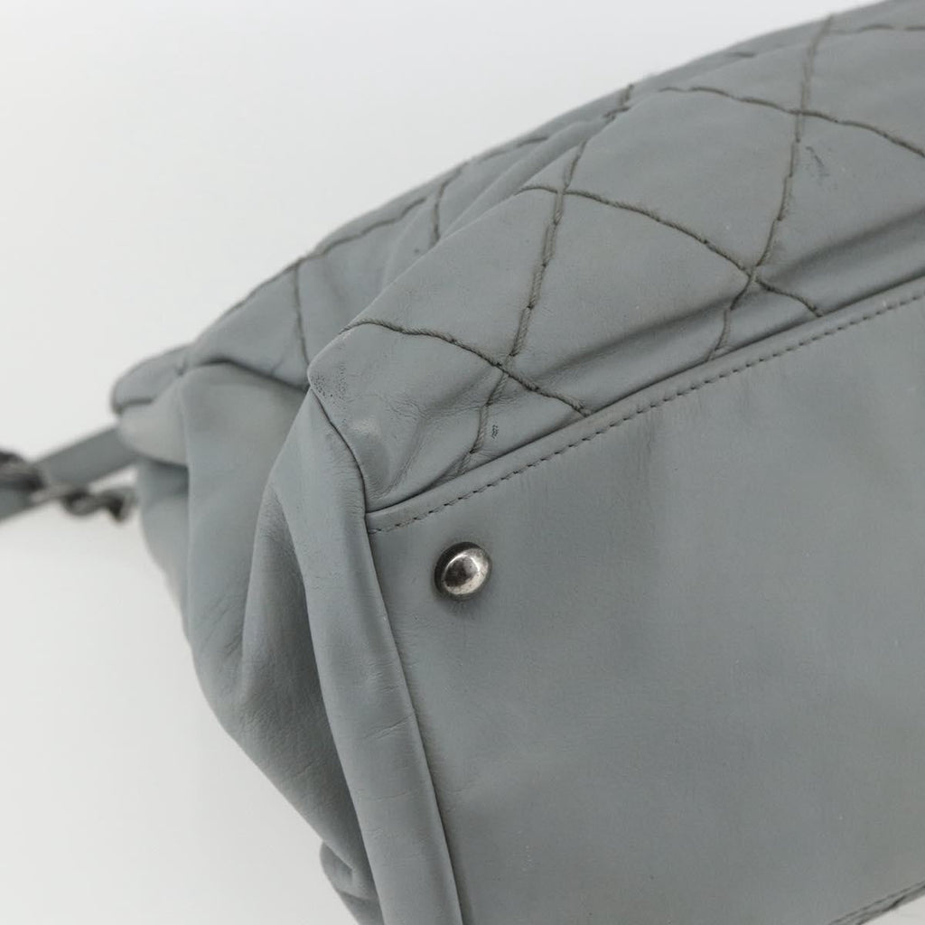 Chanel Just Mademoiselle Bag Quilted Leather Gray Leather Shoulder Bag Bag (Pre-Owned)