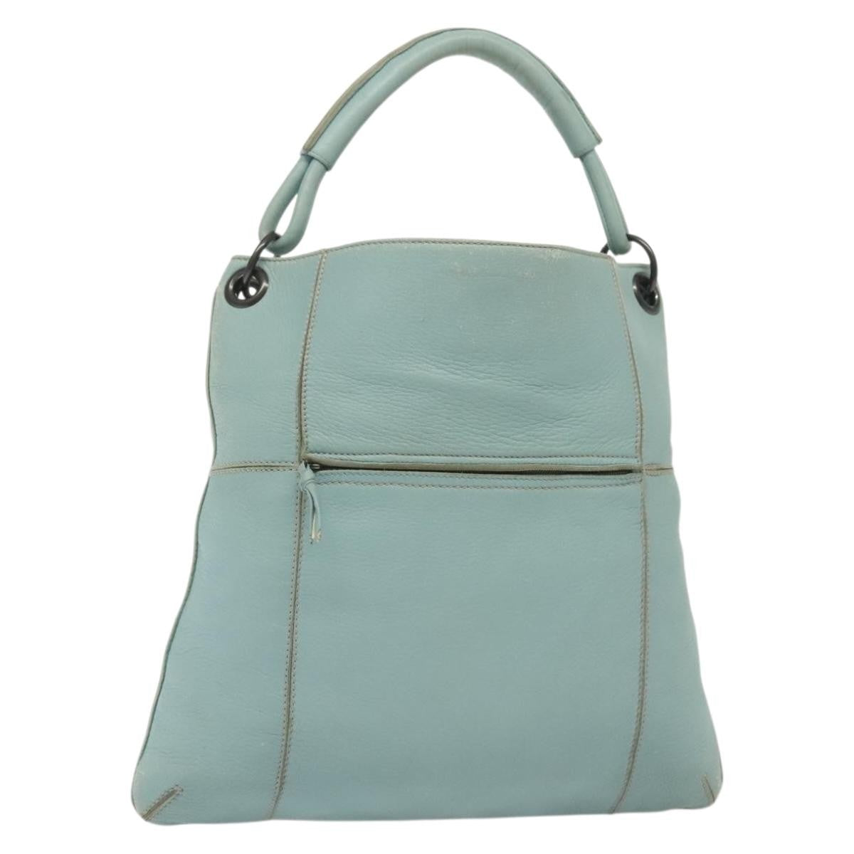 Bottega Veneta Front Zip Hobo Leather Blue Leather Bag (Pre-Owned)