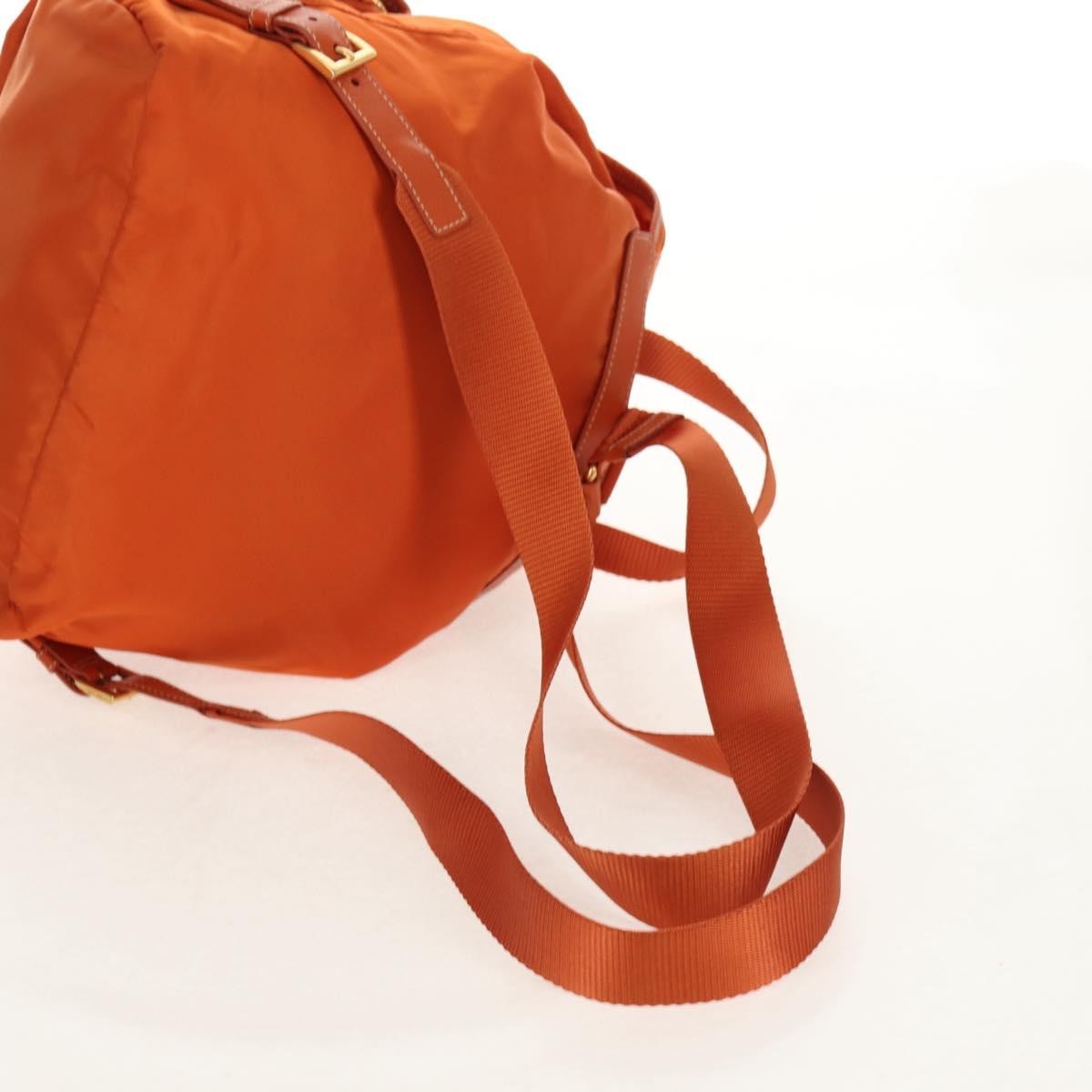 Prada Vela Double Front Pocket Backpack Tessuto With Saffiano Leather Orange Nylon Backpack Bag (Pre-Owned)