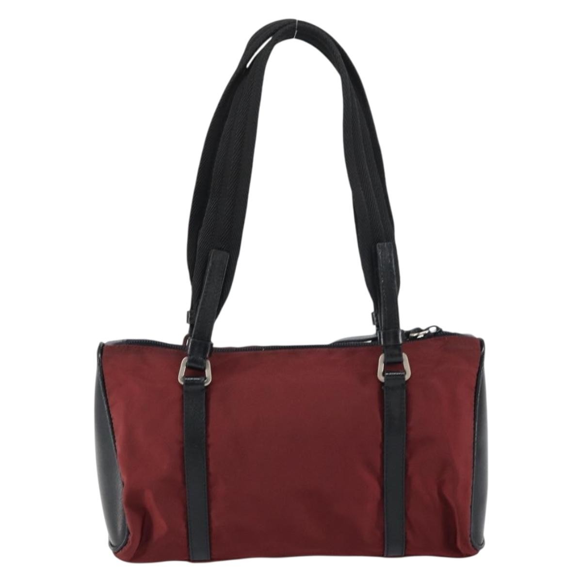 Prada Vintage Zip Handbag Tessuto Burgundy Nylon Handbag (Pre-Owned)