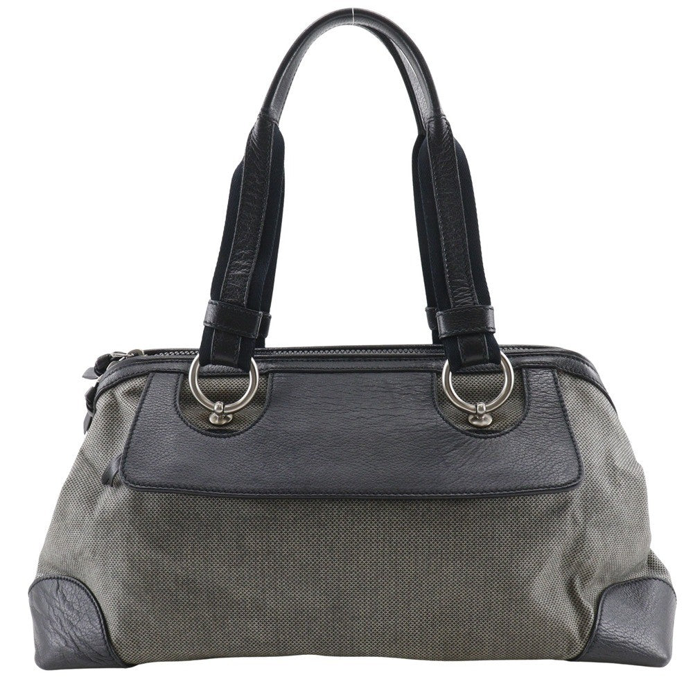 Bottega Veneta Vintage Handbag Leather Gray Canvas Handbag (Pre-Owned)