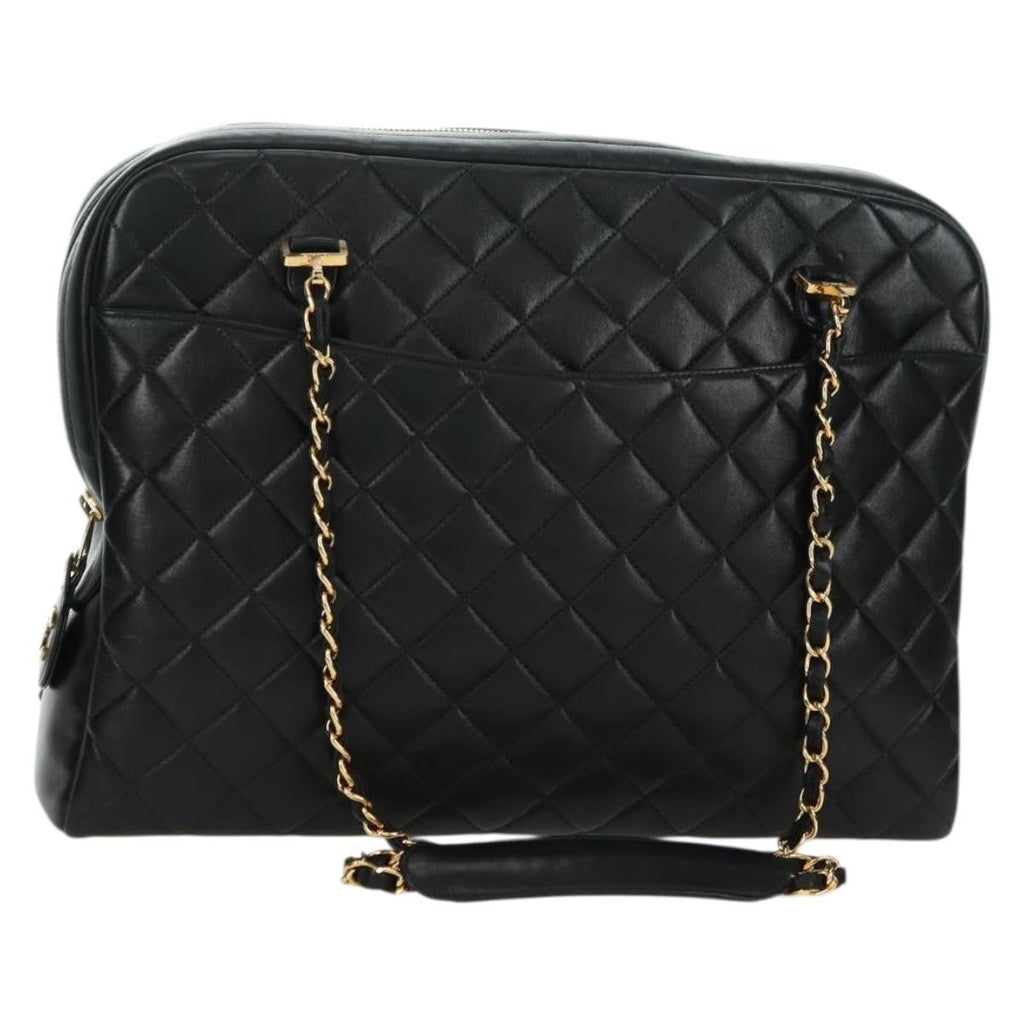 Chanel Vintage Zip Chain Shoulder Bag Quilted Lambskin Black Leather Shoulder Bag Bag (Pre-Owned)