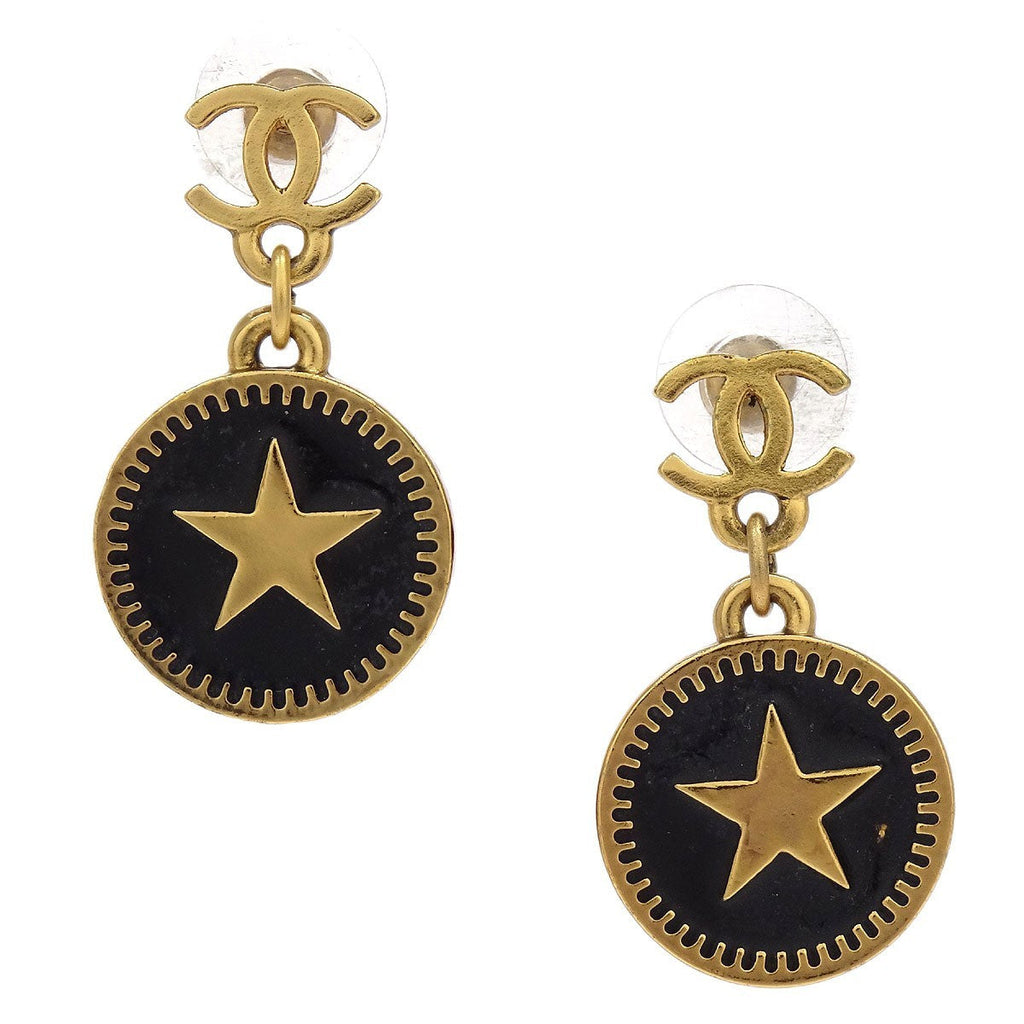Chanel Cc Star Round Drop Earrings Metal With Resin Gold Gold_Plated Earrings Jewelry (Pre-Owned)