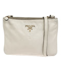 Prada Double Zip Crossbody Bag Vitello Daino White Leather Shoulder Bag Bag (Pre-Owned)