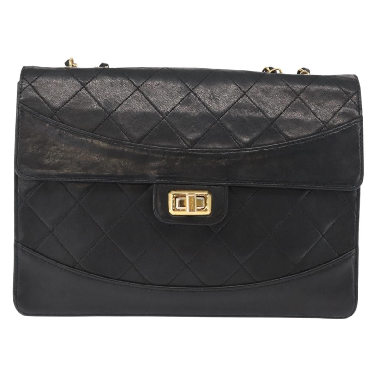 Chanel Vintage Mademoiselle Lock Trapezoid Flap Bag Quilted Lambskin Black Leather Shoulder Bag Bag (Pre-Owned)