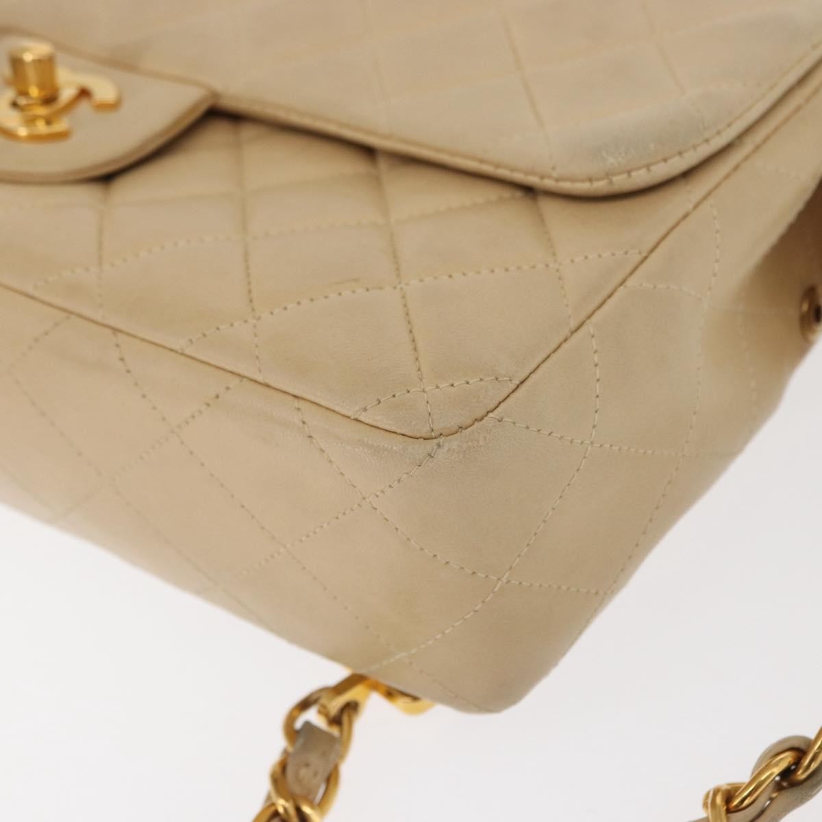 Chanel Vintage Classic Flap Backpack Quilted Lambskin Beige Leather Backpack Bag (Pre-Owned)