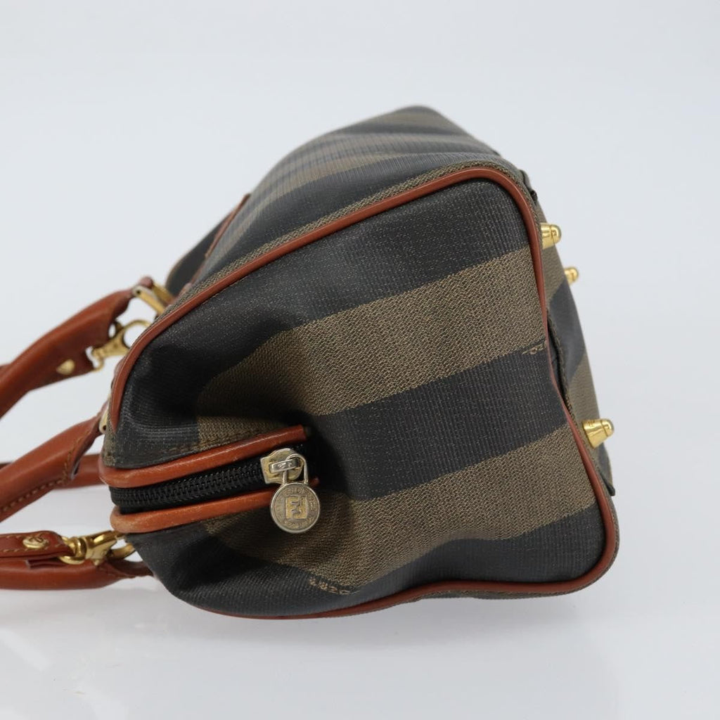 Fendi Vintage Pequin Convertible Boston Bag Coated Canvas Black Canvas Handbag (Pre-Owned)