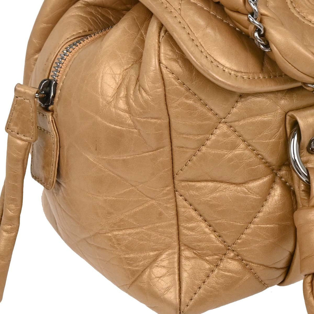 Chanel Lady Braid Flap Tote Quilted Distressed Lambskin Gold Leather Handbag (Pre-Owned)