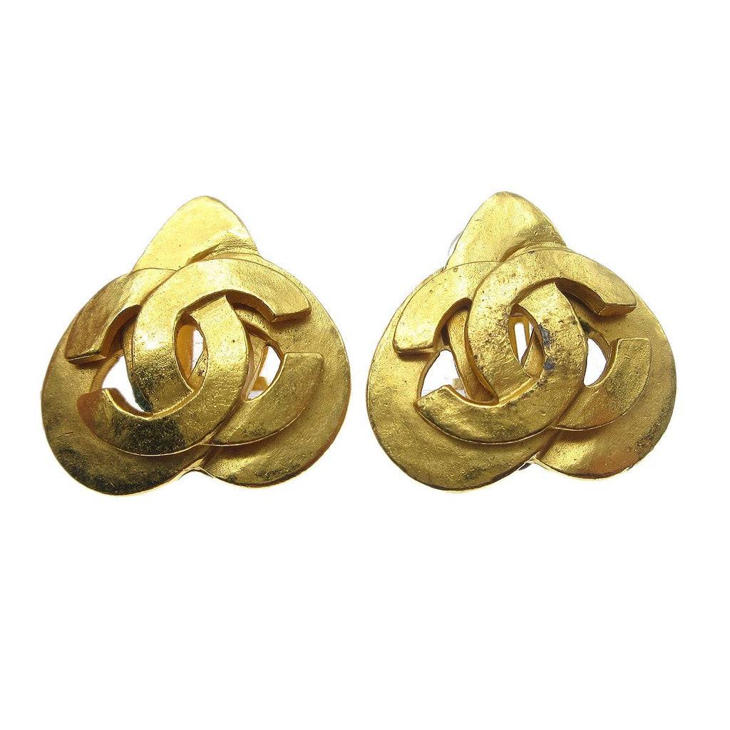 Chanel Cc Logo Heart Gold-Plated Gold Gold_Plated Earrings Jewelry (Pre-Owned)