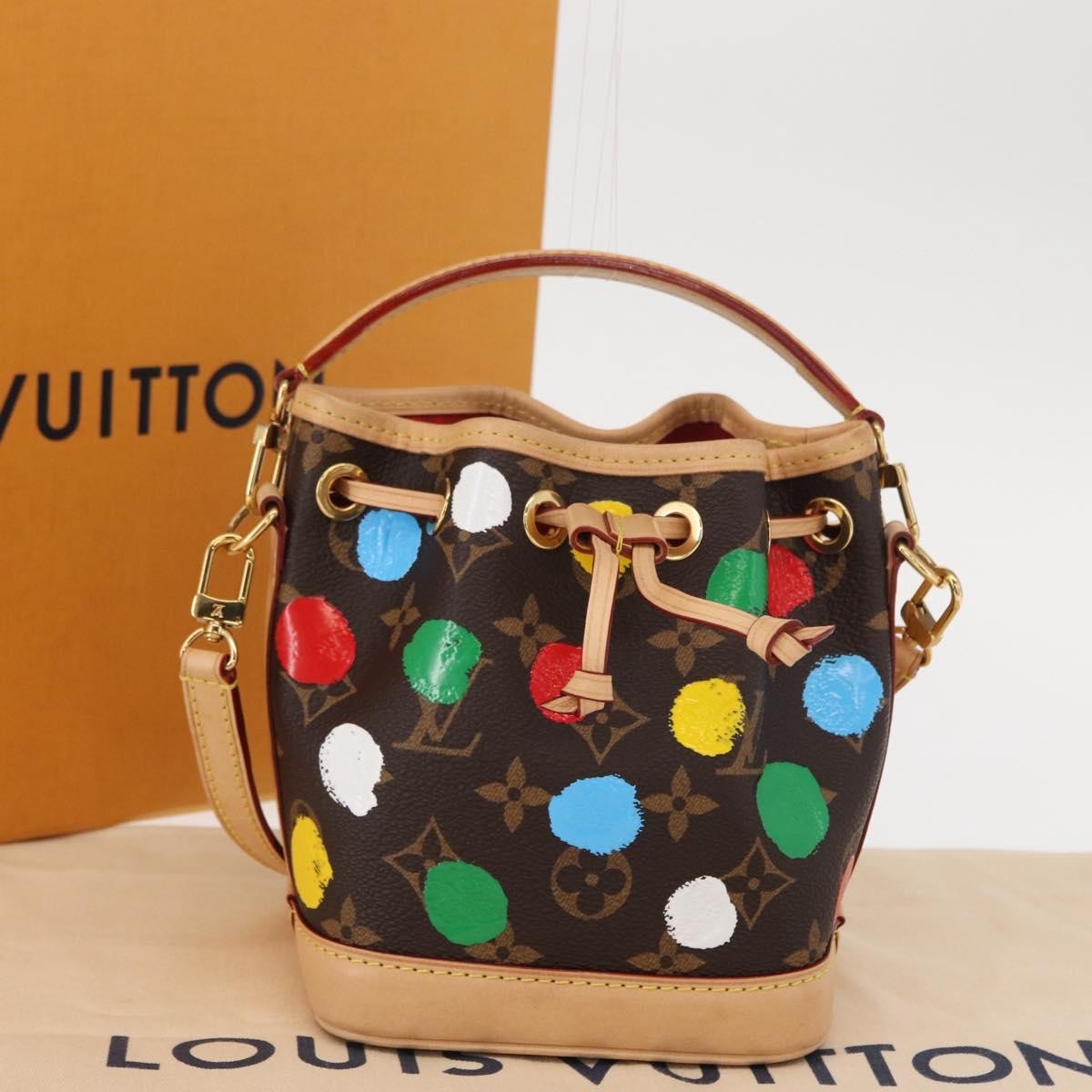 Louis Vuitton Noe Handbag Yayoi Kusama Painted Dots Monogram Canvas Brown Canvas Handbag (Pre-Owned)