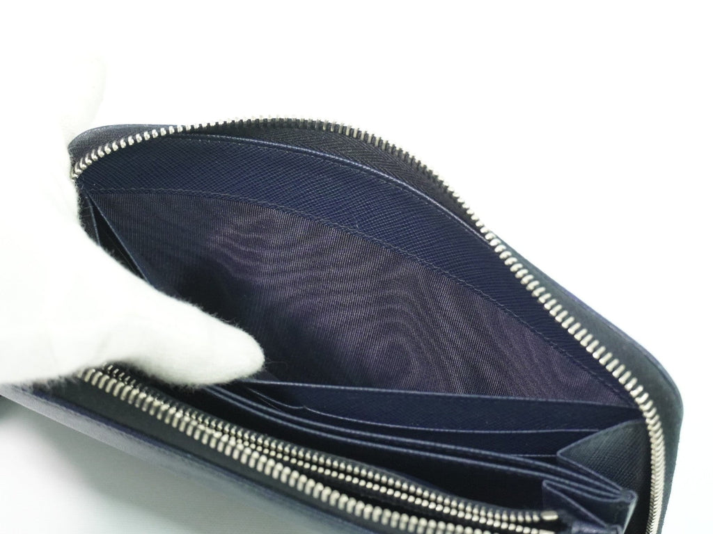 Prada Saffiano Wallet Leather Navy Leather Wallets Accessory (Pre-Owned)