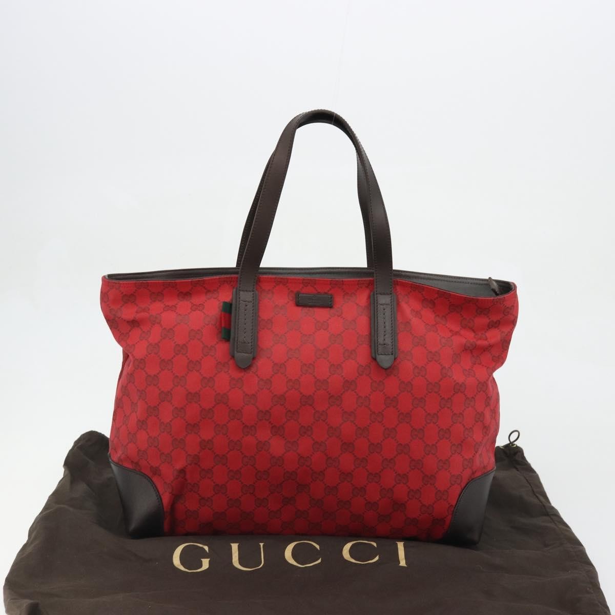 Gucci Original Zip Tote Gg Canvas With Leather Red Canvas Tote Bag Bag (Pre-Owned)