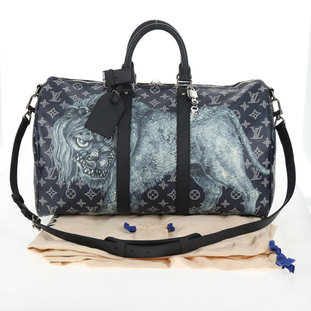 Louis Vuitton Keepall Bandouliere Bag Limited Edition Chapman Savane Monogram Canvas Navy Canvas Travel Bag Bag (Pre-Owned)