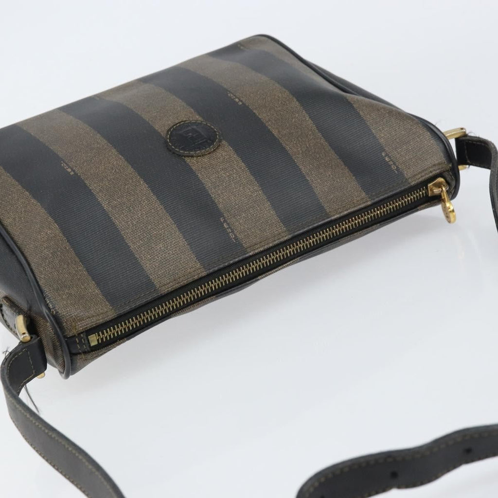 Fendi Vintage Pequin Shoulder Bag Pequin Brown Canvas Shoulder Bag Bag (Pre-Owned)