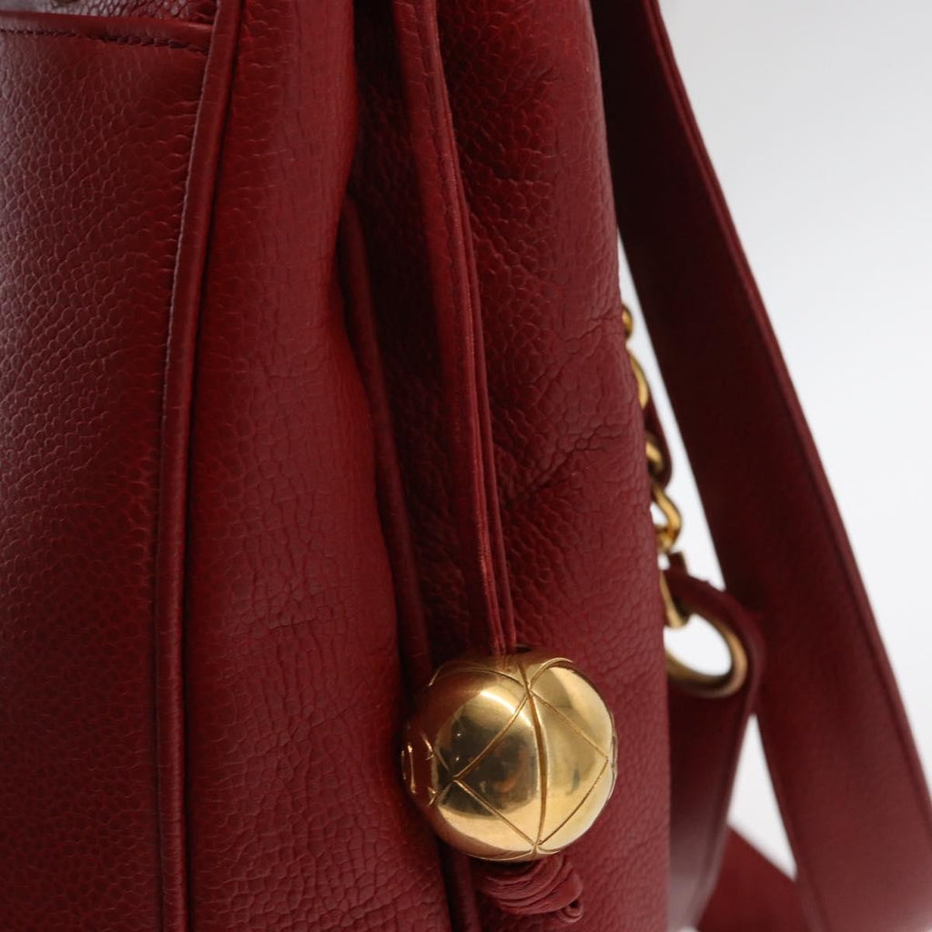 Chanel Vintage Metal Cc Shoulder Bag Caviar Red Leather Shoulder Bag Bag (Pre-Owned)