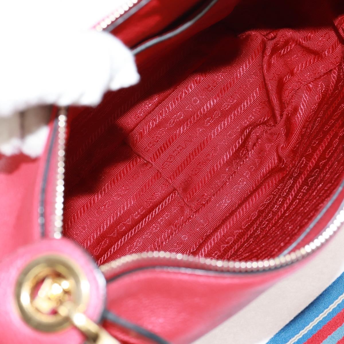 Prada Striped Strap Zip Hobo Vitello Daino Red Leather Shoulder Bag Bag (Pre-Owned)