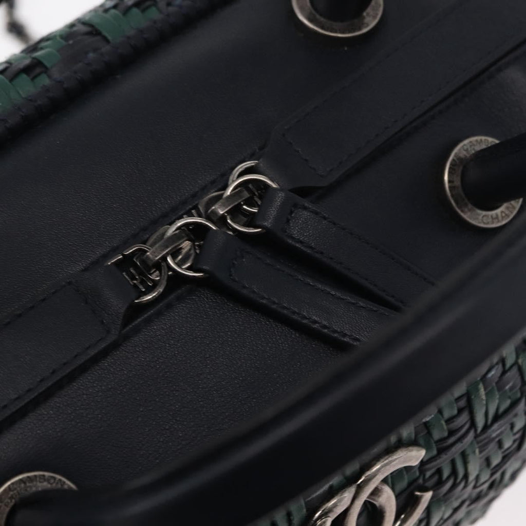 Chanel Convertible Chain Bowler Bag Woven Calfskin Green Leather Handbag (Pre-Owned)