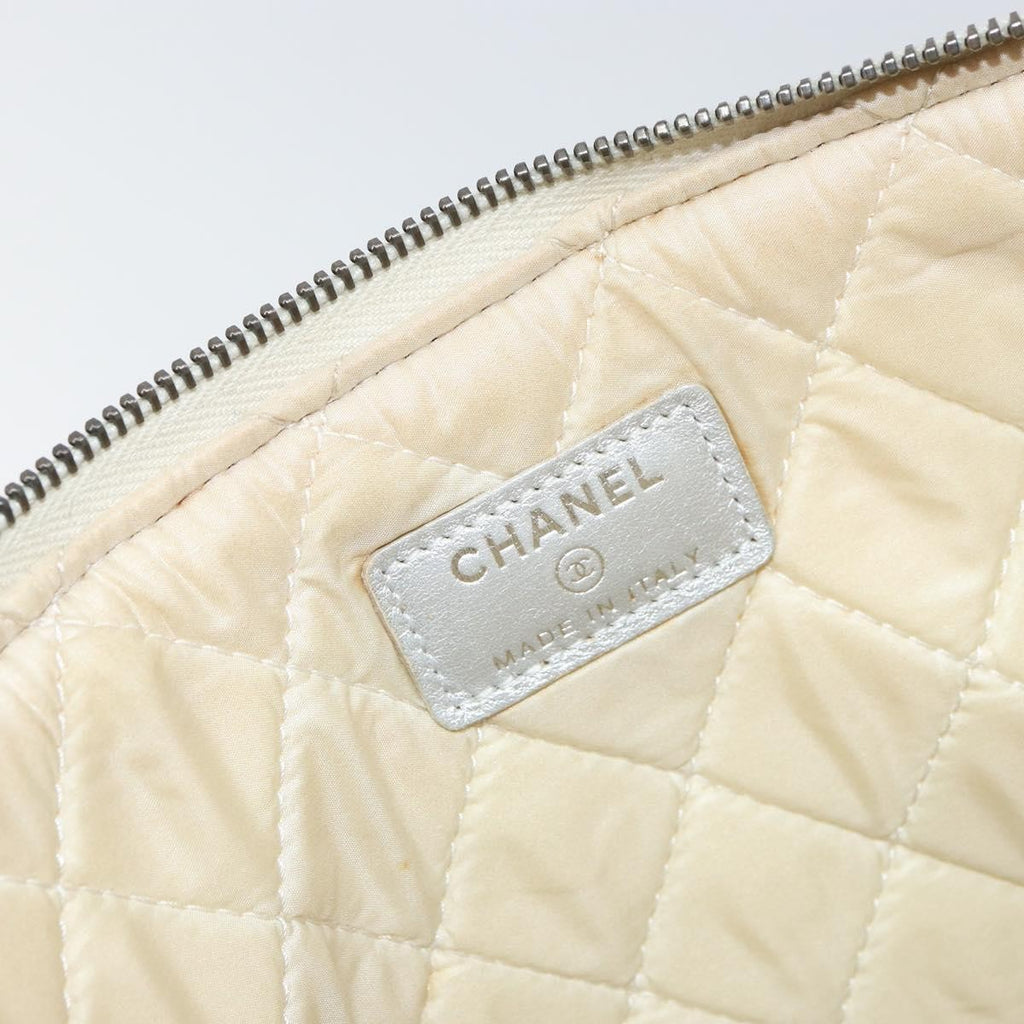 Chanel O Case Clutch Quilted Perforated Lambskin Silver Leather Clutche & Pouche Bag (Pre-Owned)