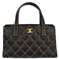 Chanel Surpique Tote Quilted Leather Black Leather Tote Bag Bag (Pre-Owned)