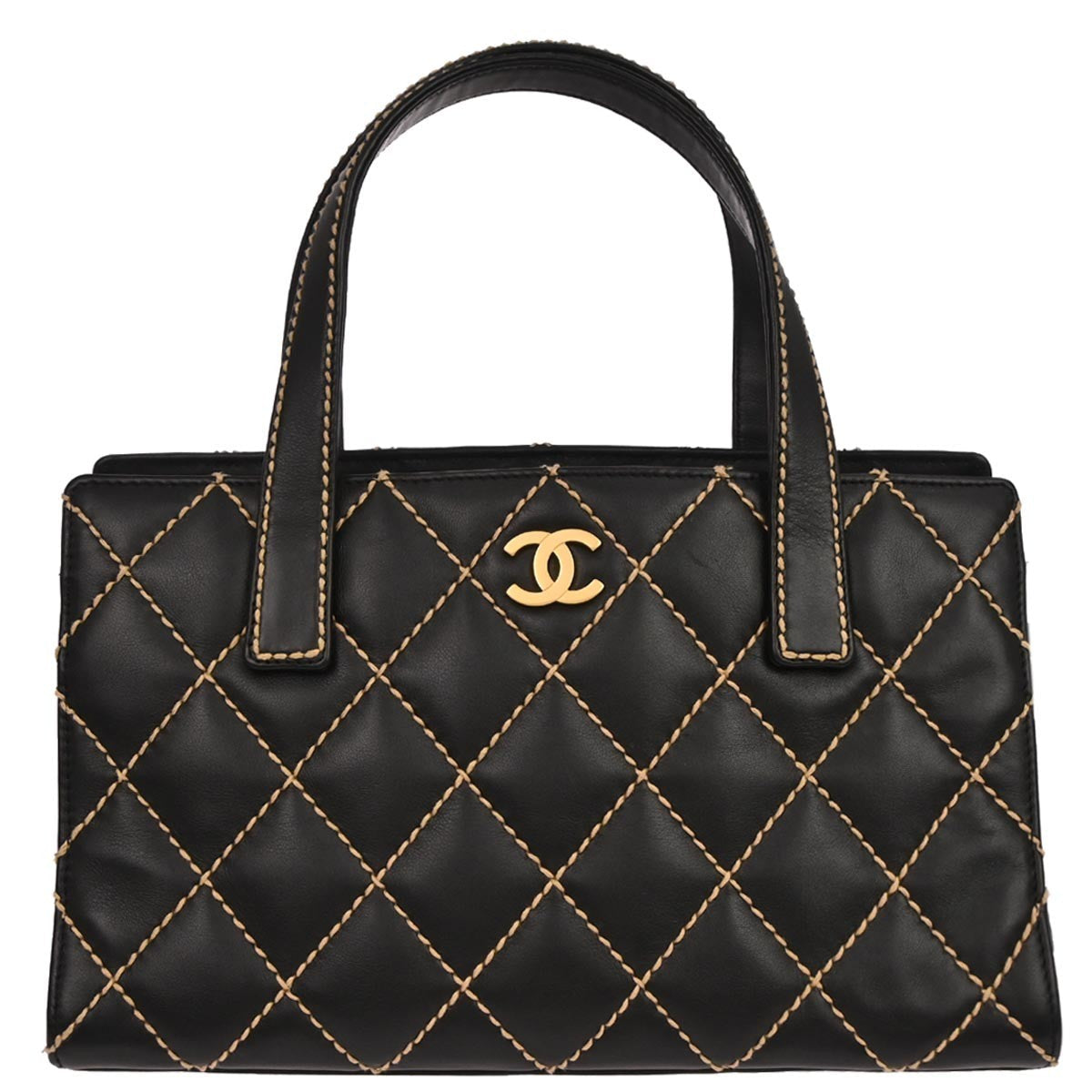 Chanel Surpique Tote Quilted Leather Black Leather Tote Bag Bag (Pre-Owned)