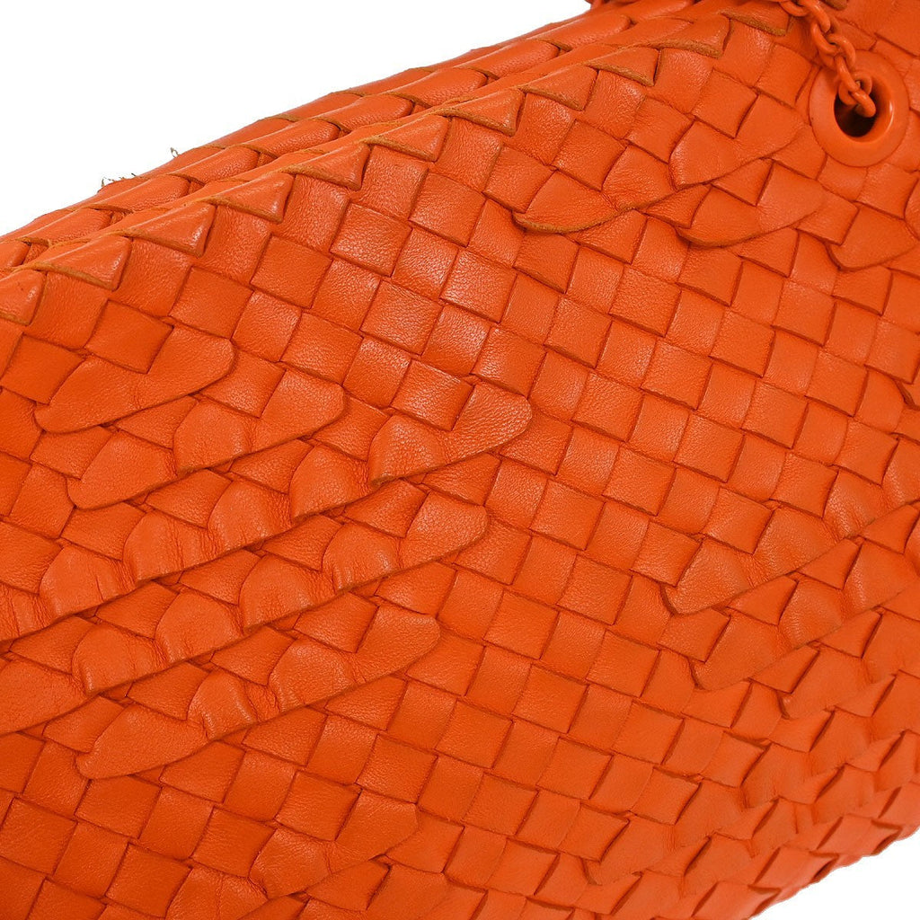Bottega Veneta Intrecciato Shoulder Bag Leather Orange Leather Shoulder Bag Bag (Pre-Owned)