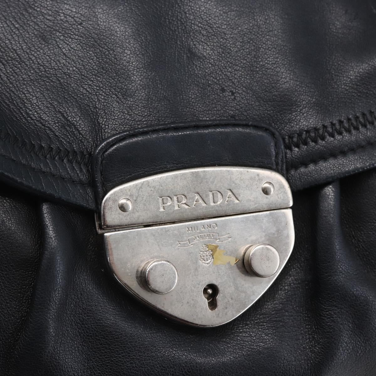 Prada Pushlock Shoulder Bag Leather Black Leather Shoulder Bag Bag (Pre-Owned)