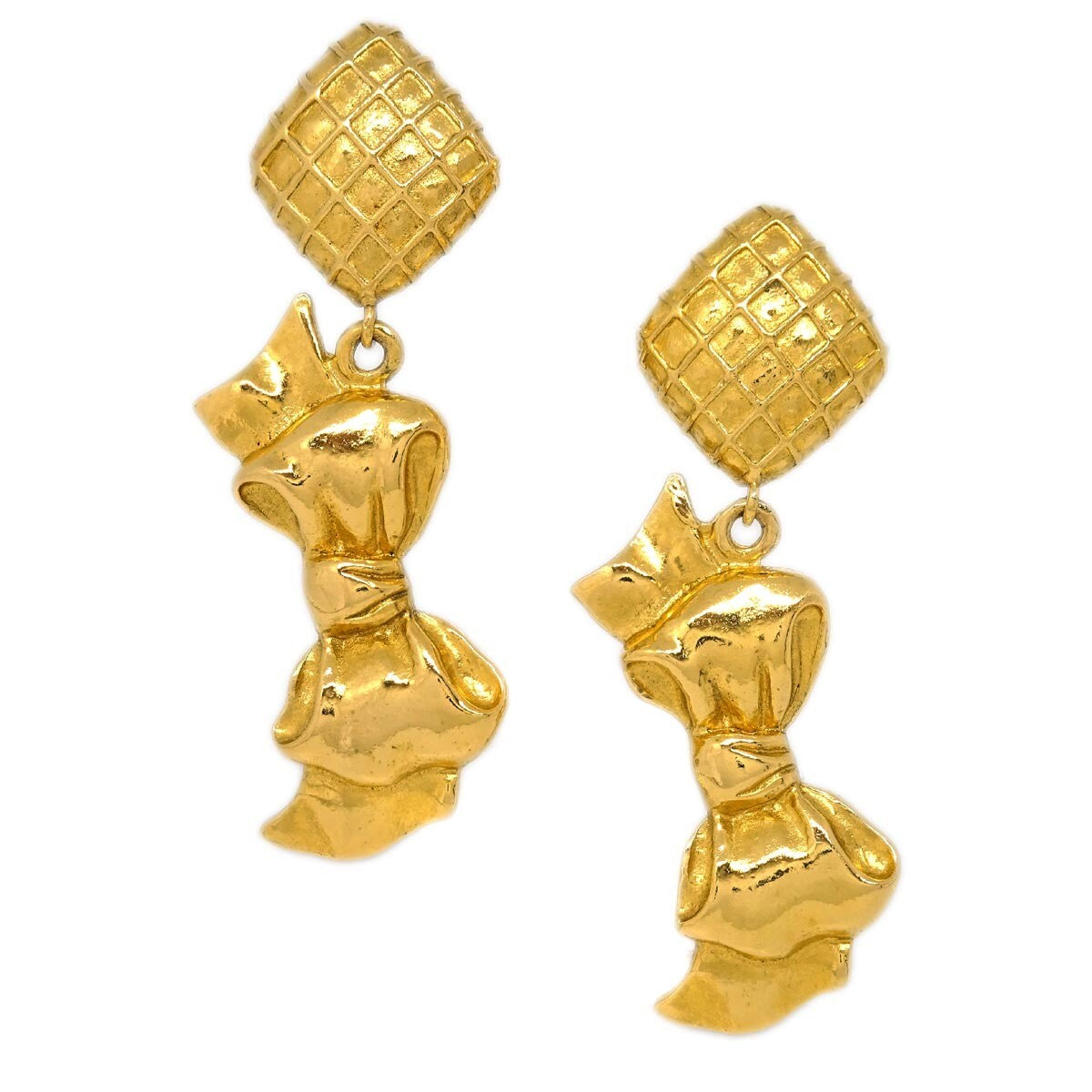 Chanel Cc Rhombus Clip-On Earrings Metal Gold Gold_Plated Earrings Jewelry (Pre-Owned)