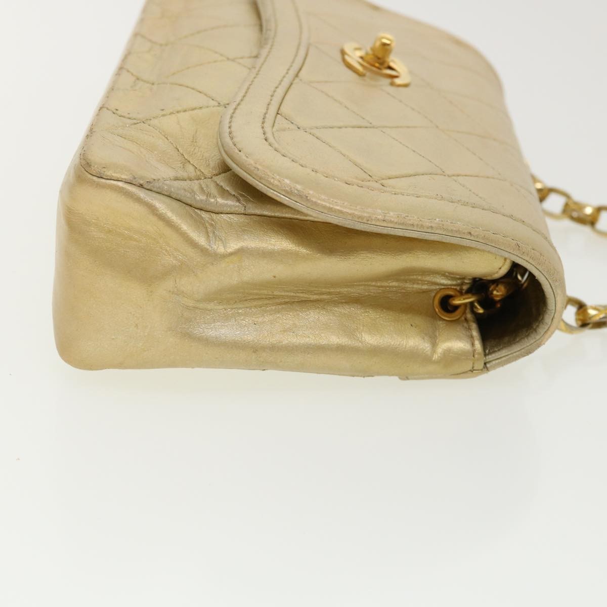 Chanel Vintage Cc Chain Flap Bag Quilted Lambskin Gold Leather Shoulder Bag Bag (Pre-Owned)