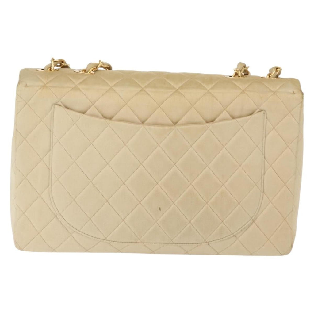Chanel Vintage Classic Single Flap Bag Silk Beige Satin Shoulder Bag Bag (Pre-Owned)