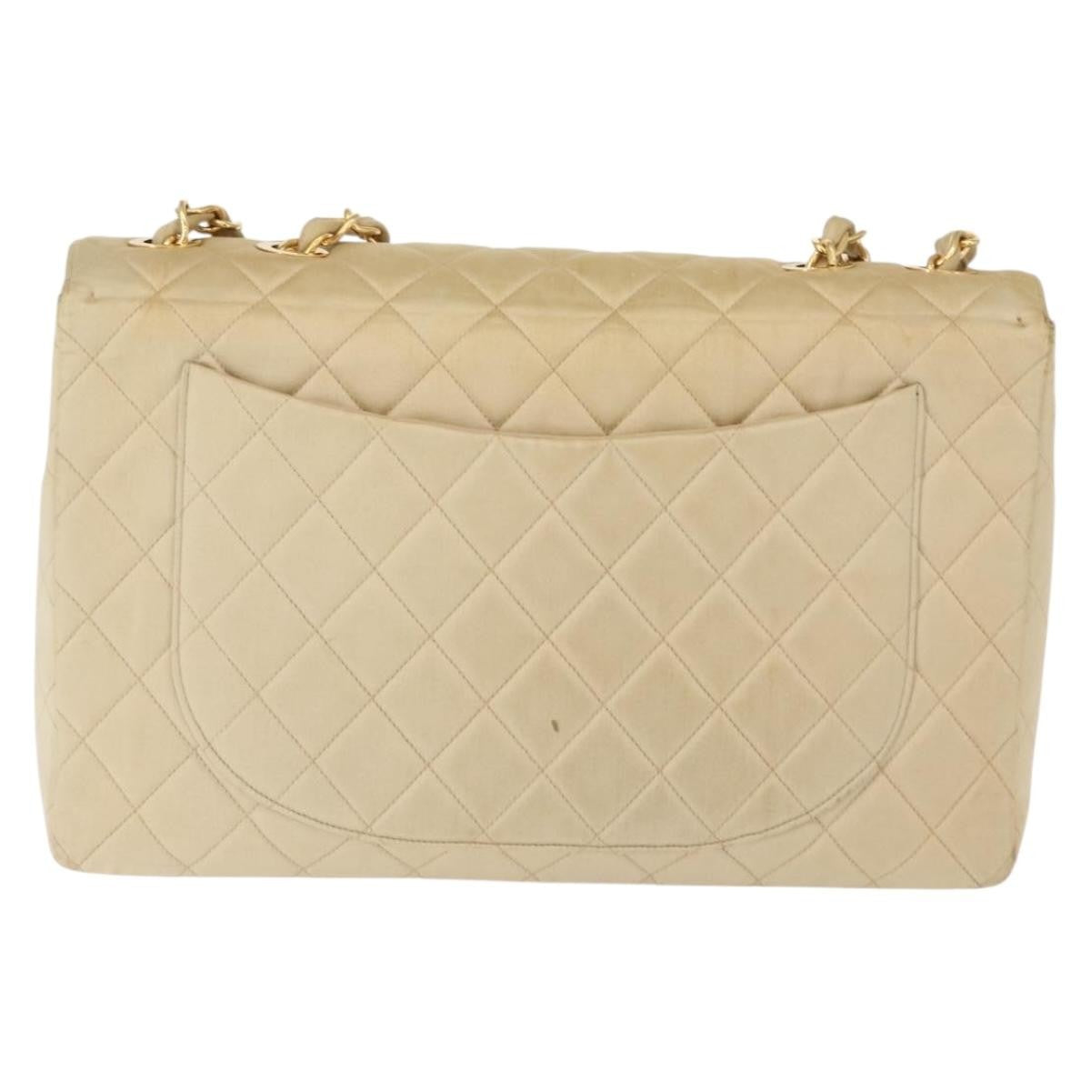Chanel Vintage Classic Single Flap Bag Silk Beige Satin Shoulder Bag Bag (Pre-Owned)