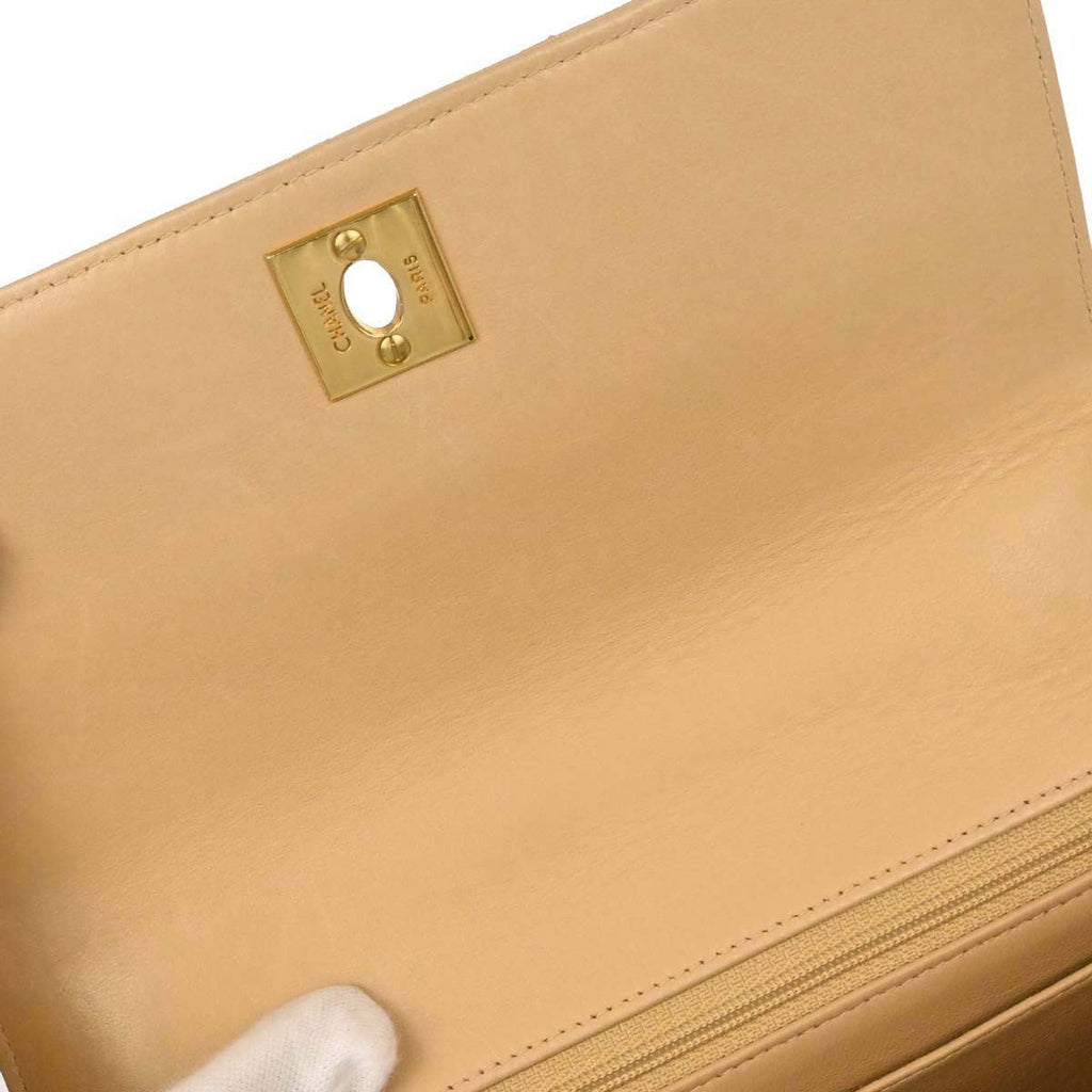 Chanel Vintage Top Handle Flap Bag Quilted Lambskin Beige Leather Handbag (Pre-Owned)