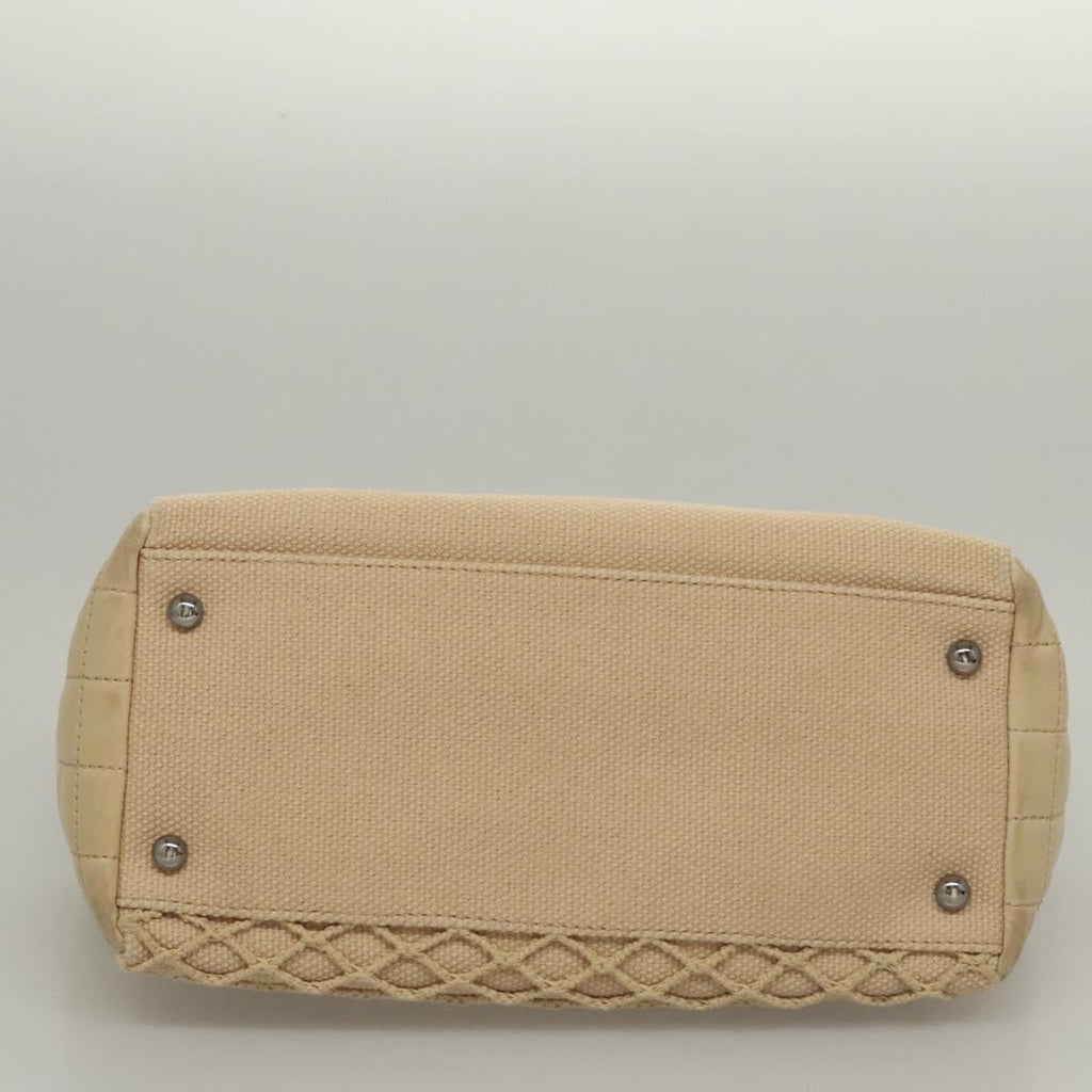 Chanel Vintage Chocolate Bar Tote Quilted Canvas Beige Canvas Handbag (Pre-Owned)
