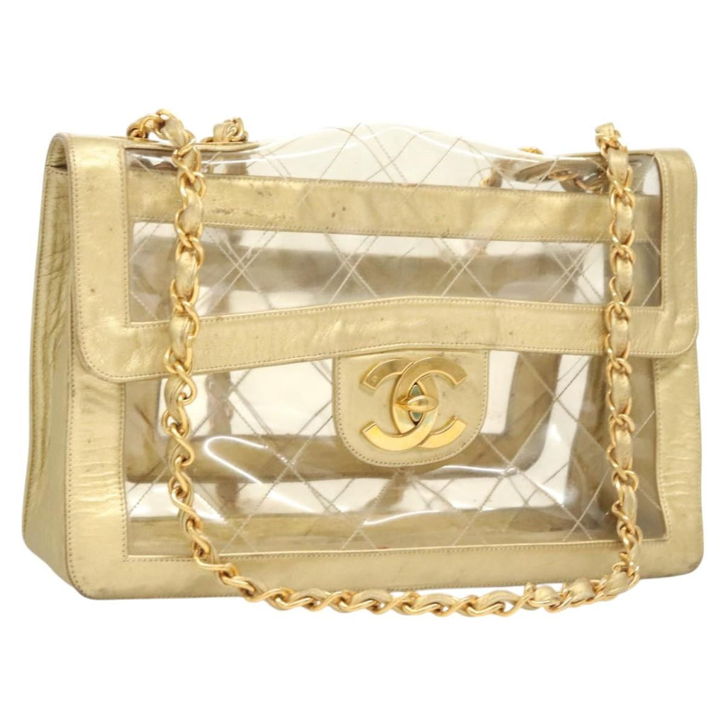 Chanel Classic Single Flap Bag Quilted Applique Vinyl Clear Vinyl Bag (Pre-Owned)