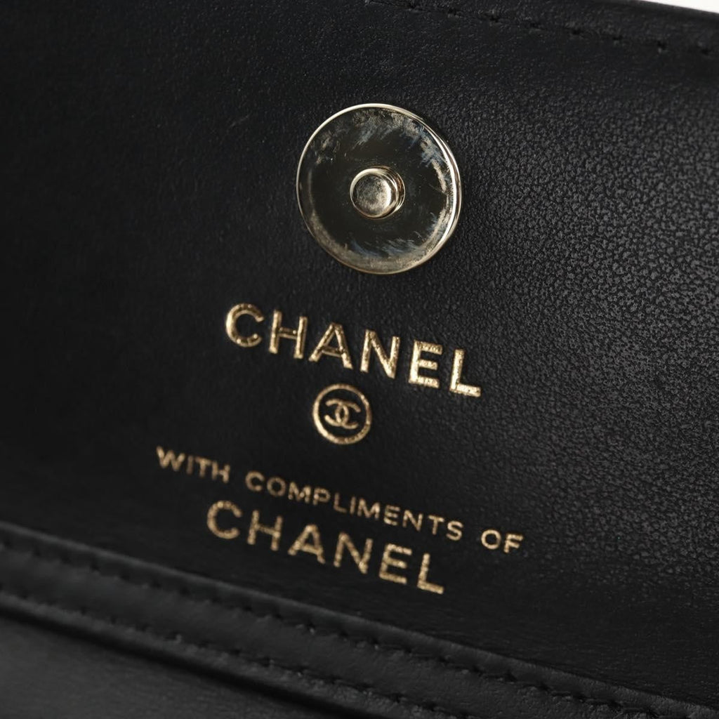 Chanel Flap Card Holder On Chain Quilted Printed Canvas Beige Satin Clutche & Pouche Bag (Pre-Owned)