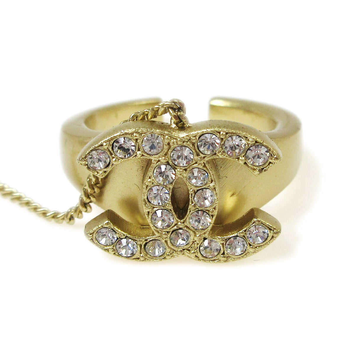 Chanel Logo Bangle With Chain Attached Cc Ring Metal With Crystal Gold Gold_Plated Bracelet Jewelry (Pre-Owned)