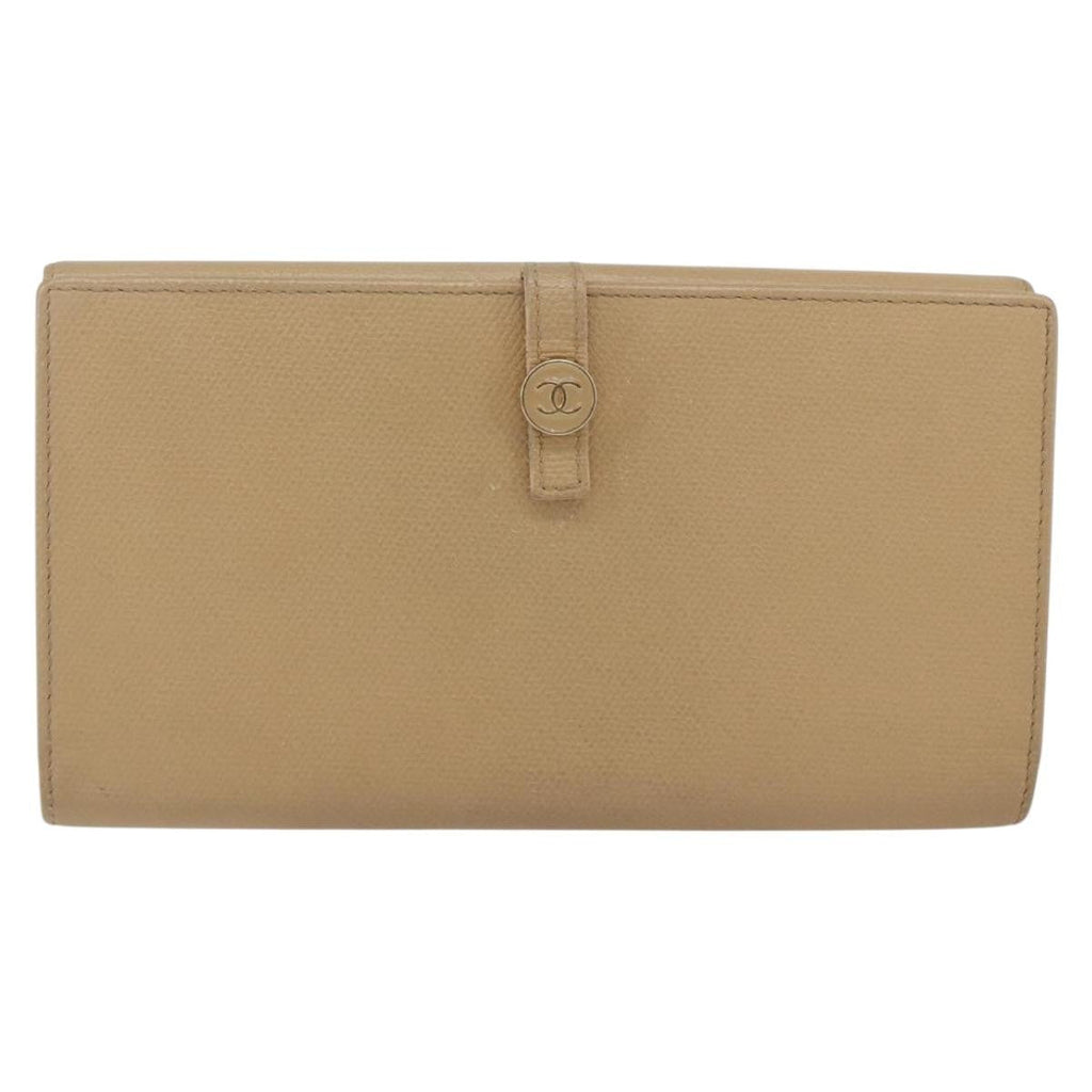 Chanel Coco Bouton Wallet Leather Beige Leather Wallets Accessory (Pre-Owned)