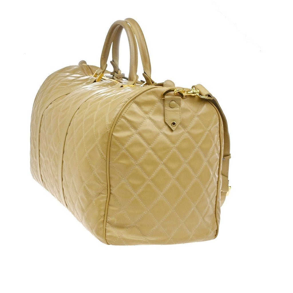 Chanel Vintage Bowler Bag Lambskin Beige Patent_Leather Handbag (Pre-Owned)