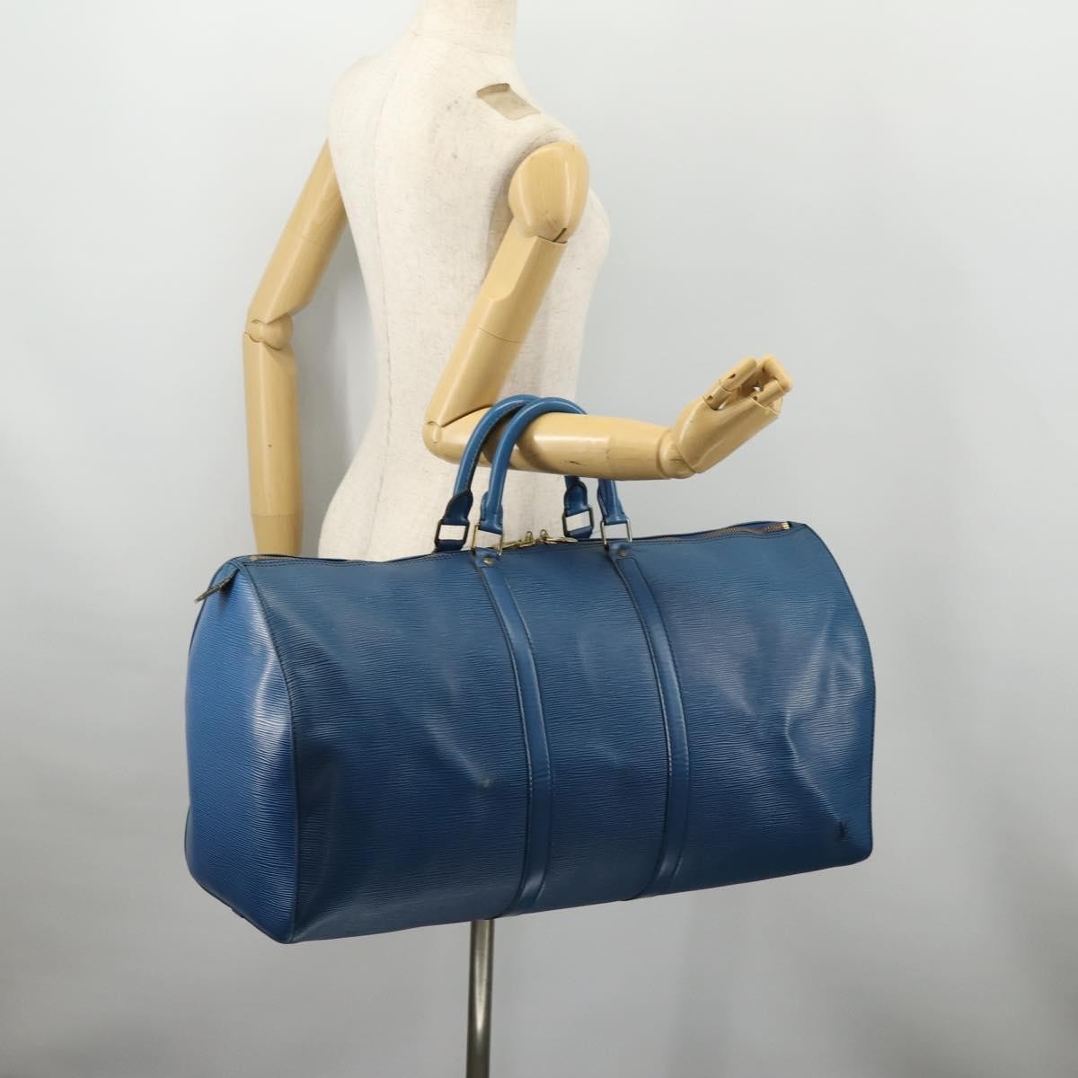 Louis Vuitton Keepall Bag Epi Leather Blue Leather Travel Bag Bag (Pre-Owned)