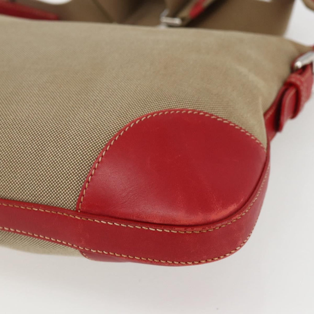 Prada Logo Zip Crossbody Bag Canvas Beige Canvas Shoulder Bag Bag (Pre-Owned)