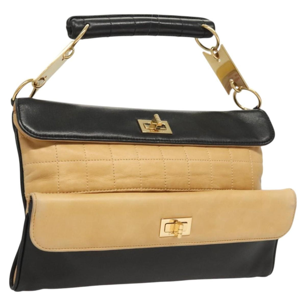 Chanel Chocolate Bar Cc Handbag Quilted Lambskin Beige Leather Handbag (Pre-Owned)