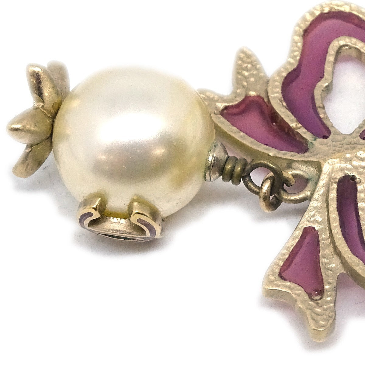 Chanel Cc Bow Necklace Gold-Plated With Artificial Pearl Gold Gold_Plated Necklace Jewelry (Pre-Owned)