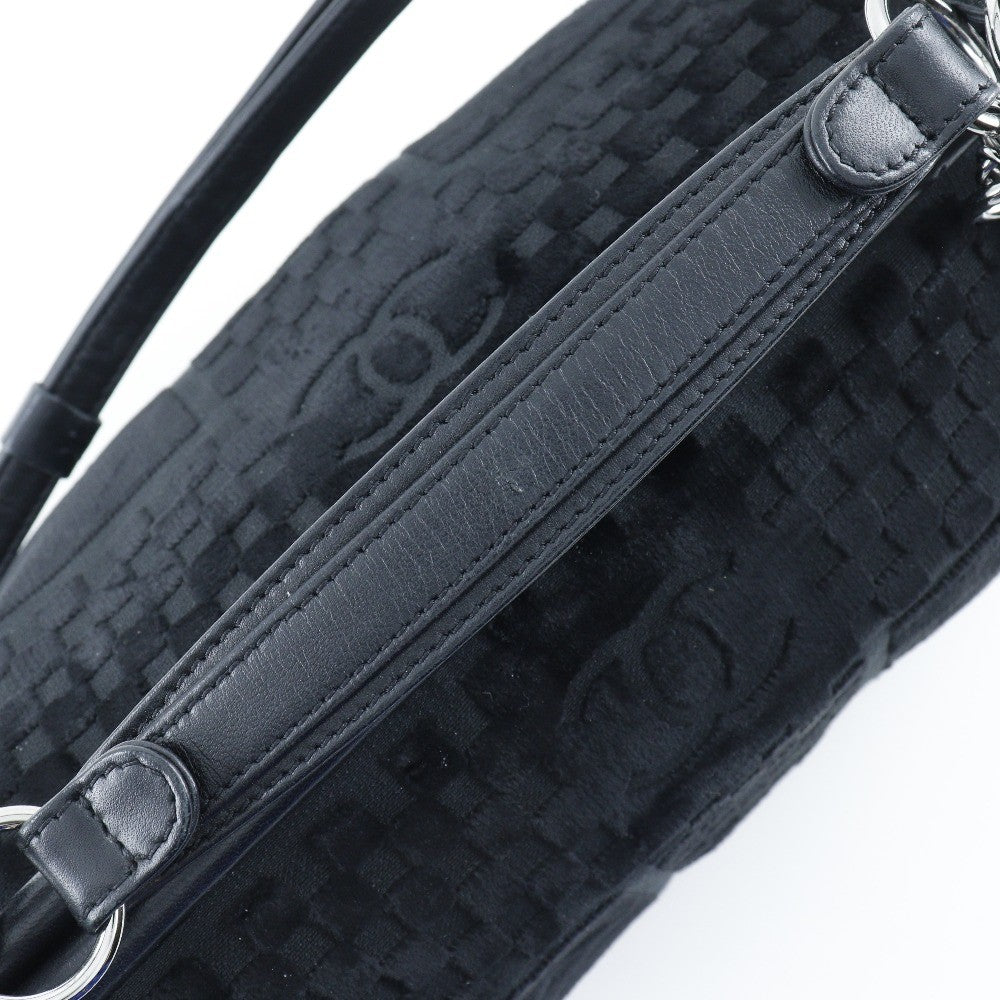 Chanel Vintage Cc Side Belted Bowler Bag Check Embossed Velvet Black Velvet Shoulder Bag Bag (Pre-Owned)
