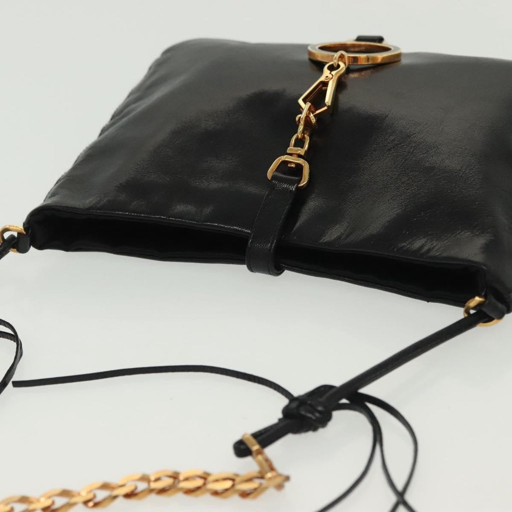 Prada Bow Shoulder Bag Vernice Saffiano Leather Black Leather Bag (Pre-Owned)