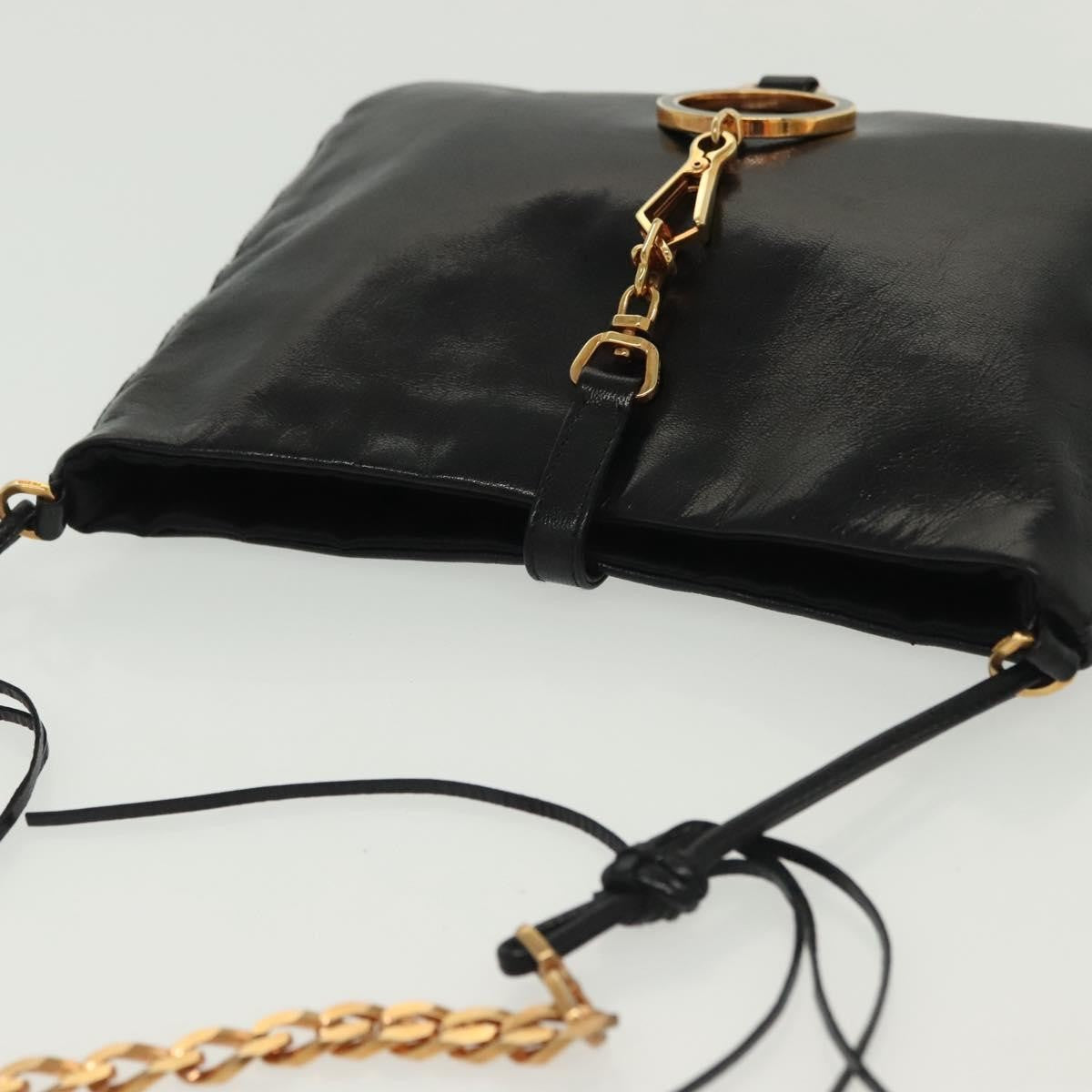 Prada Bow Shoulder Bag Vernice Saffiano Leather Black Leather Bag (Pre-Owned)