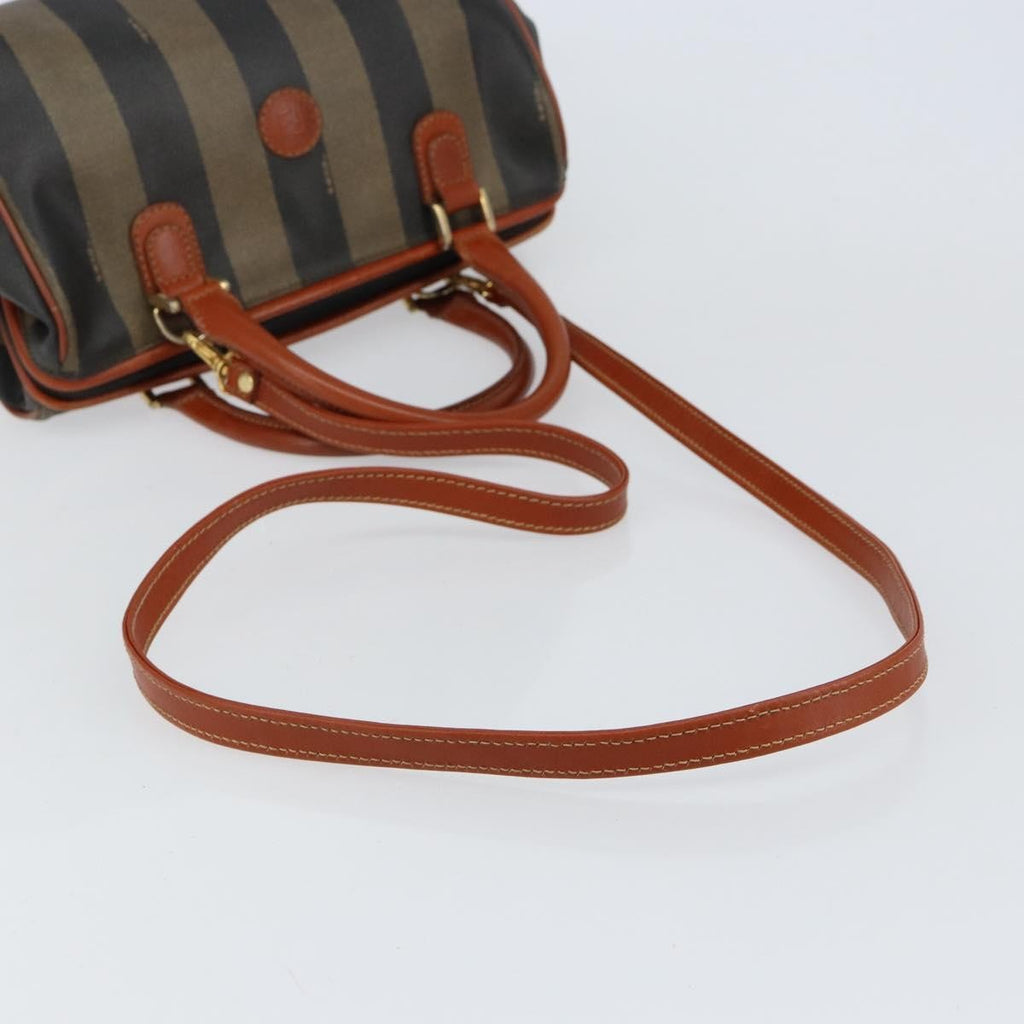 Fendi Vintage Pequin Convertible Boston Bag Coated Canvas Black Canvas Handbag (Pre-Owned)