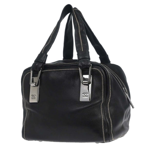 Chanel Cc Bowler Leather Black Leather Handbag (Pre-Owned)