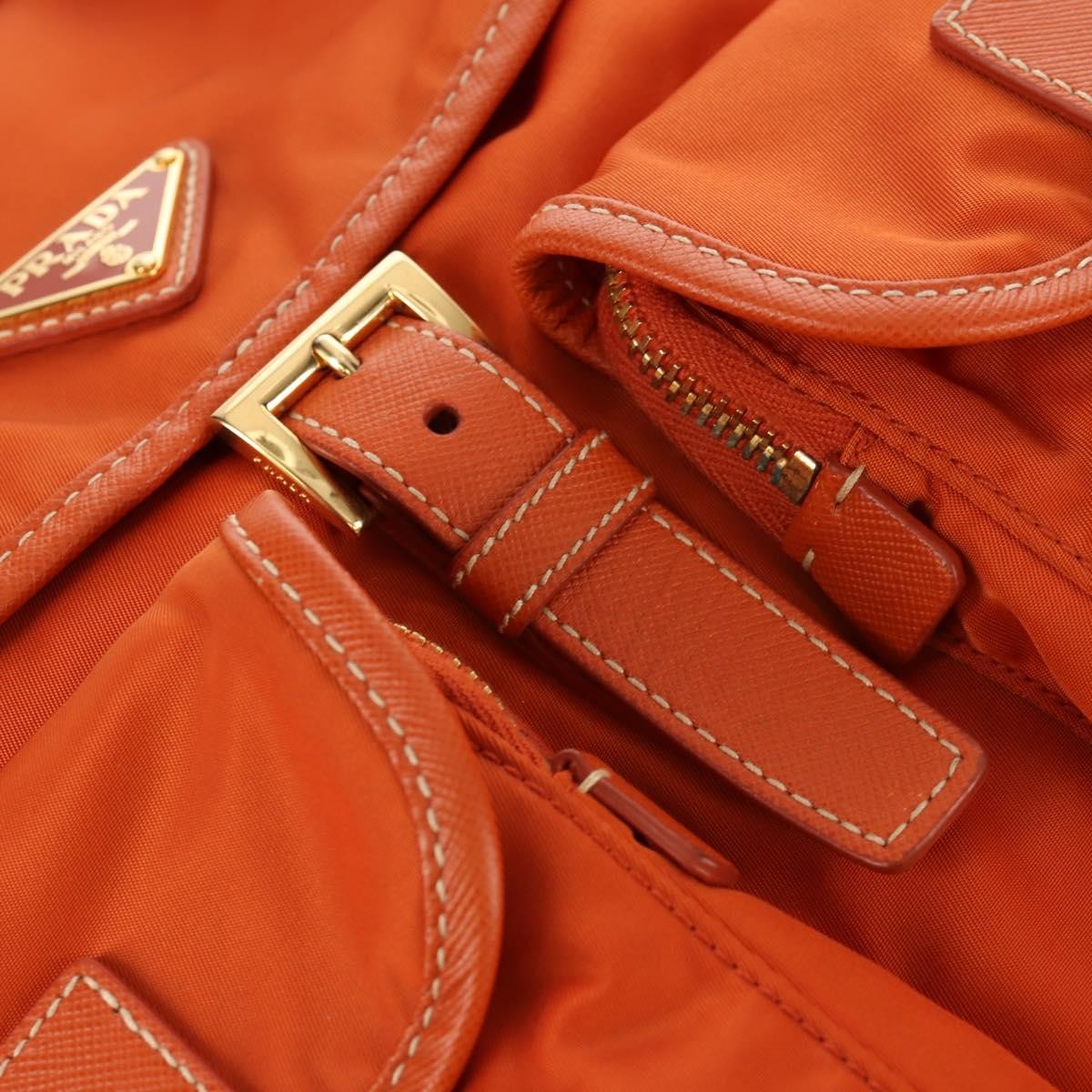 Prada Vela Double Front Pocket Backpack Tessuto With Saffiano Leather Orange Nylon Backpack Bag (Pre-Owned)
