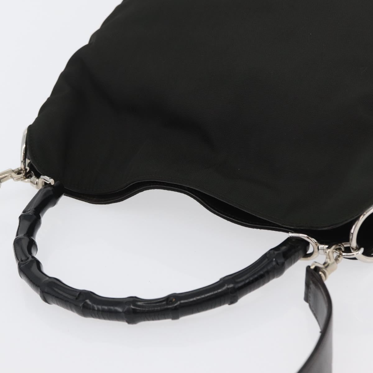 Gucci Vintage Bamboo Handle Bag Nylon Black Nylon Handbag (Pre-Owned)