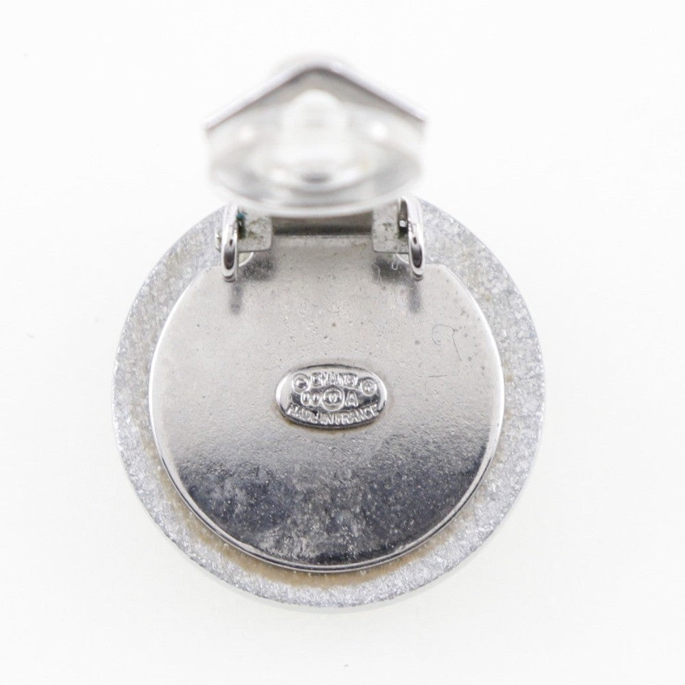 Chanel Cc Round Clip-On Earrings Glitter Resin Silver Plastic Earrings Jewelry (Pre-Owned)