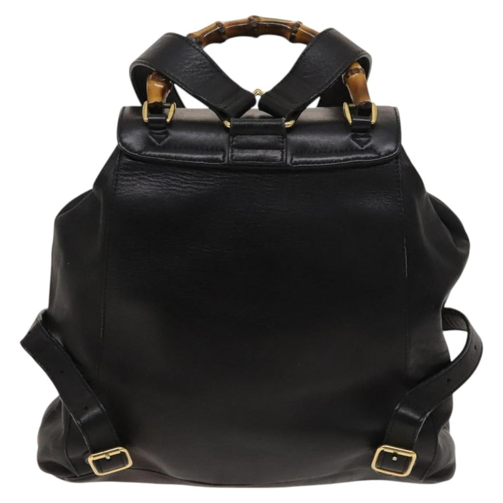 Gucci Vintage Bamboo Backpack Leather Black Leather Backpack Bag (Pre-Owned)